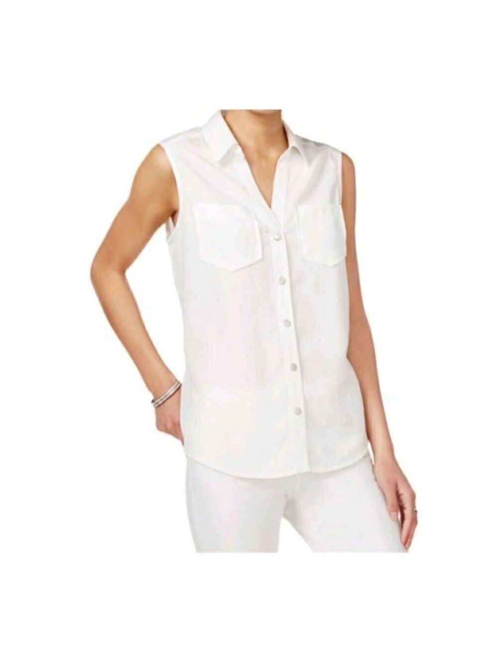 MAISON Jules White Sleeveless Button Down Tank Top sz(S)